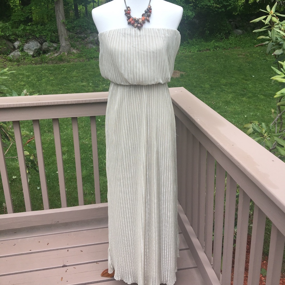 The Limited Gold shimmer pleated Maxi dress sleeveless